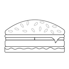 tasty cheeseburger with tomato and lettuce black line