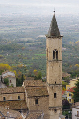 Fototapeta na wymiar Pacentro - Abruzzo - Italy - The high bell tower of the mother church dominates the Peligna Valley