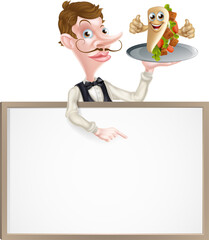 Cartoon Kebab Pita Waiter Sign