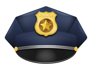 Police peaked cap with gold cockade. Vector illustration.
