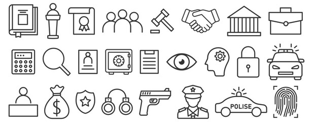 Legal, law and justice icons set. Vector illustration.