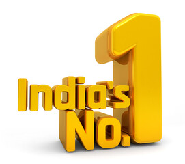 India's number one 3d isolated on white background. Shiny Number one. India's number One Seller 3d. Golden Number one Seller 3d. 3d rendering