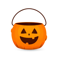 Jack'O pumpkin basket to collect candy on Halloween day,  Concept for Halloween holiday.