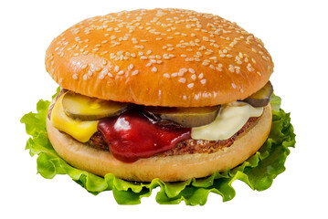 classic burger on a white background