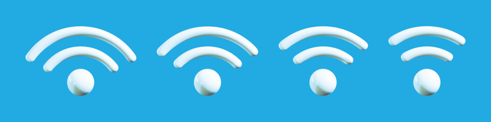 3d wifi icon set. Symbol of internet wireless mobile hotspot. Wi fi web network sygnal area