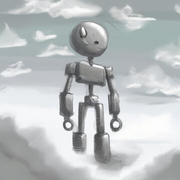 robot standing. Digital Art Illustration Painting
