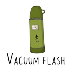 Green thermos with a herringbone pattern for hiking on a white background