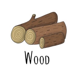 Brown firewood on a white background black inscription