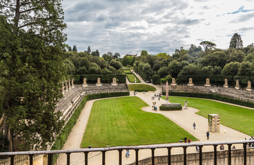 Florence, Italy. View from the window of the Pitti Palace on the amphitheater (XVI century) in the Boboli Gardens (UNESCO list)