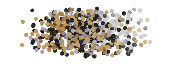 Golden confetti falling down isolated on transparent background.