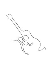 A acoustic guitar is drawn in one line art style. Printable art. Tattoo design.