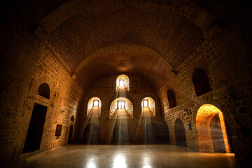 Mardin Mor Gabriel Monastery inside view, light beams