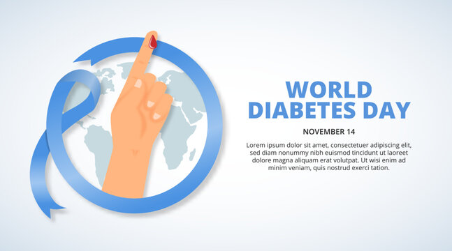 World Diabetes Day Background With A Blue Ribbon And Tested Hand