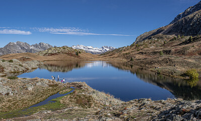  View of Lac (Lake) Besson and Lac (Lake) Rond in Isere, close to Alpe d'Huez ski resort, France