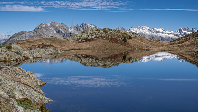View of Lac (Lake) Besson and Lac (Lake) Rond in Isere, close to Alpe d'Huez ski resort, France