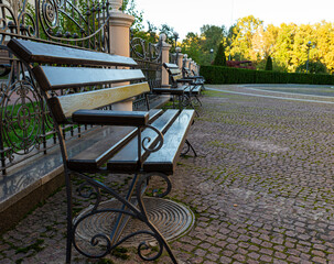 romantic bench in a quiet Park in summer