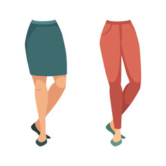 Woman Character Legs in Skirt and Pants as Constructor with Separated Body Part Vector Set