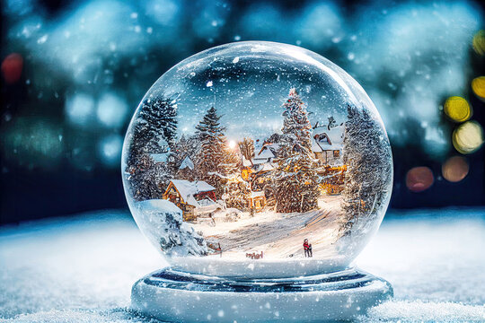 Glas Schneekugel mit weihnachtlichem Aufbau Schnee und Landschaft Digital Art