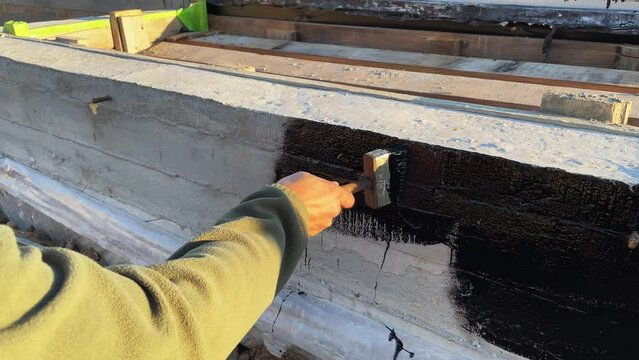 4k video slow motion foundation waterproofing construction works.