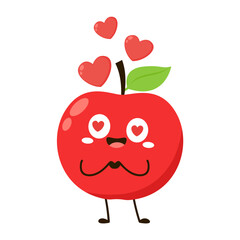 Apple cartoon. Happy apple fruit cute character mascot vector design. Apple cartoon in Valentine's day.