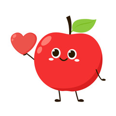 Apple cartoon. Happy apple fruit cute character mascot vector design. Apple cartoon in Valentine's day.