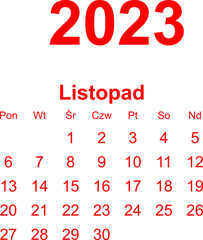 kalendarz PL -2023 - listopad 7 - obrazy, fototapety, plakaty