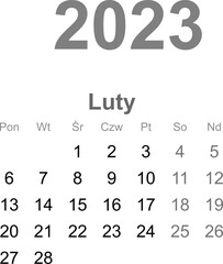 kalendarz PL -2023 - luty 1 - obrazy, fototapety, plakaty