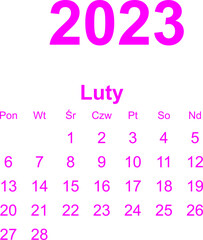 kalendarz PL -2023 - luty 2 - obrazy, fototapety, plakaty