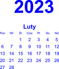 kalendarz PL -2023 - luty 3 - obrazy, fototapety, plakaty