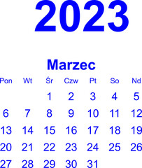 kalendarz PL -2023 - marzec 3 - obrazy, fototapety, plakaty