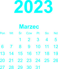 kalendarz PL -2023 - marzec 4 - obrazy, fototapety, plakaty