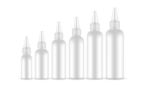 Blank Plastic Squeeze Bottles With Twist-Open Dispensing Cap, Various Sizes. Vector Illustration
