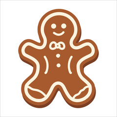 Gingerbread classic decorated cookie. New year cookies. Holiday winter symbols.Gingerbread man.  New Year's Eve gingerbread in the shape of a man. White isolated background. Vector themed illustration