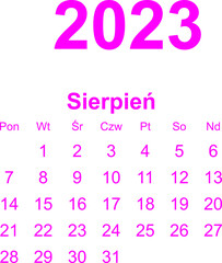 kalendarz PL -2023 - sierpień 2 - obrazy, fototapety, plakaty