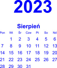 kalendarz PL -2023 - sierpień 3 - obrazy, fototapety, plakaty