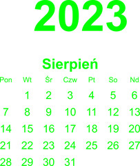 kalendarz PL -2023 - sierpień 5 - obrazy, fototapety, plakaty
