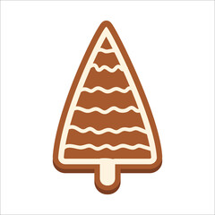 Gingerbread classic decorated cookie. New year cookies. Holiday winter symbols. New Year's Eve gingerbread in the shape of a mitten. White isolated background. Vector themed illustration.