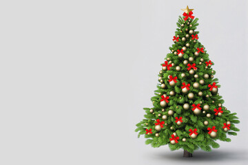 Christmas tree with golden baubles and red ribbon bow