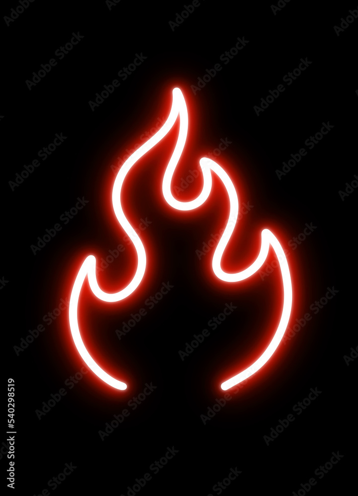 Poster fire in neon light for design element. red bulb neon light isolated background