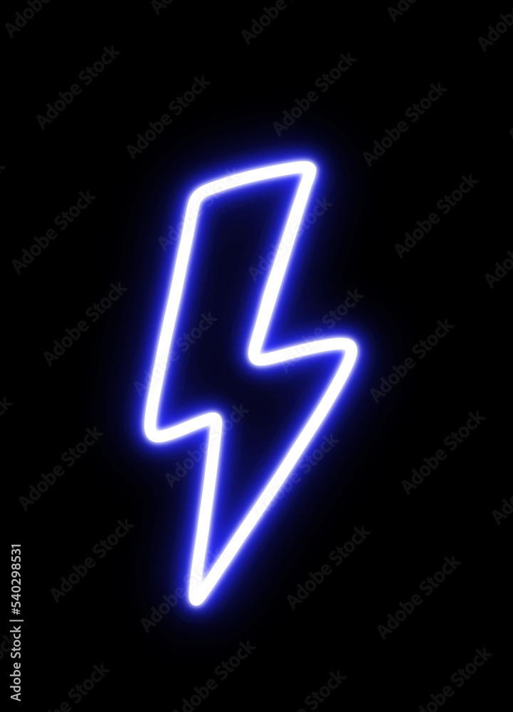 Poster thunder in neon light for design element. blue bulb neon light isolated background