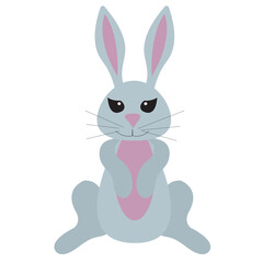 Cartoon rabbit. A cute bunny sits on its hind legs. Vector illustration isolated on white background.