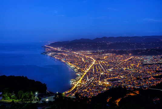 view of the city, view of ordu city from gray hill at night