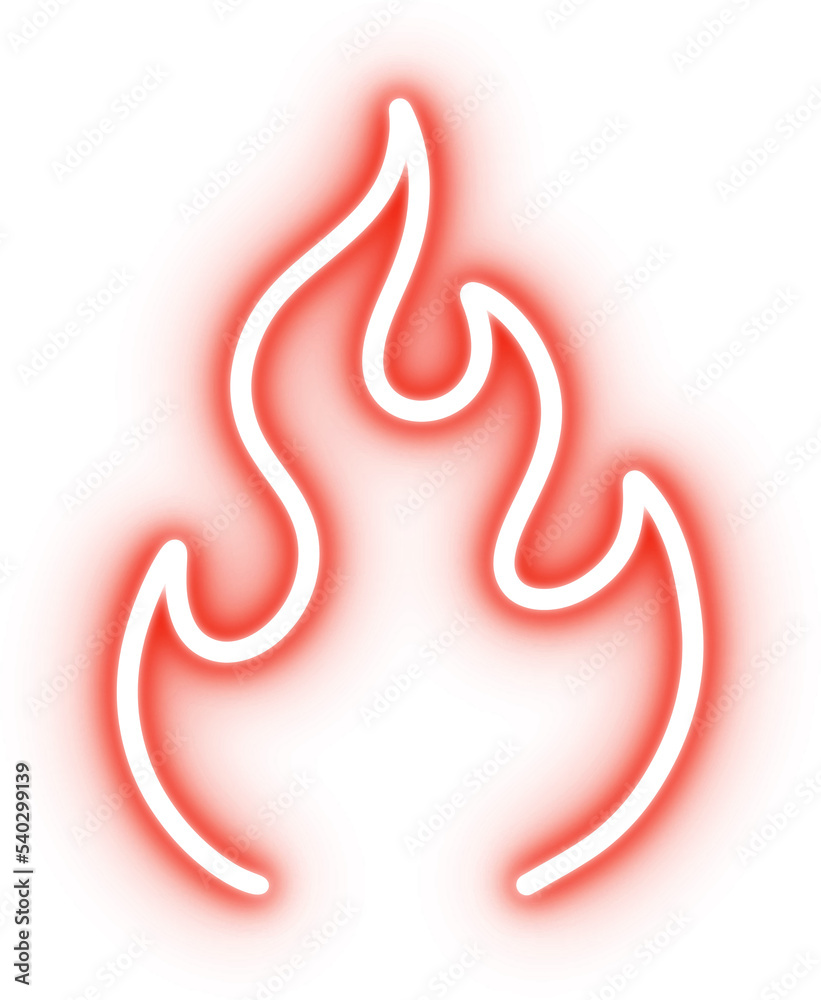 Poster fire in neon light for design element. red bulb neon light isolated background