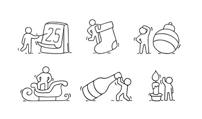 christmas icons set of working little people