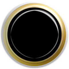 Black gold texture 3d button circle round stamp, golden elegant shiny metallic certificate sign