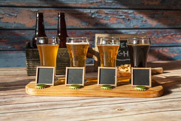 Different flavors of craft beer in the brewery