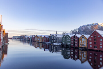 Fototapeta na wymiar Walking along the Nidelven (river) on a cold winter's day in Trondheim city, Trøndelag, Norway