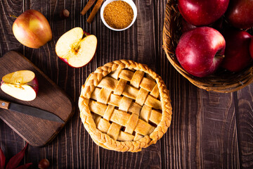 Obraz na płótnie Canvas Autumn fresh baked homemade tasty apple pie