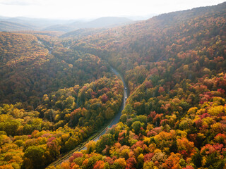 Drone View of a Mountain Road in Western North Carolina in the Fall