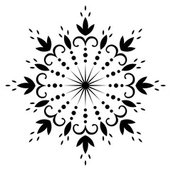 Christmas hand drawn snowflake. Decorative openwork snowflake with curls. Winter design element. Happy New Year vector illustration isolated on a white background